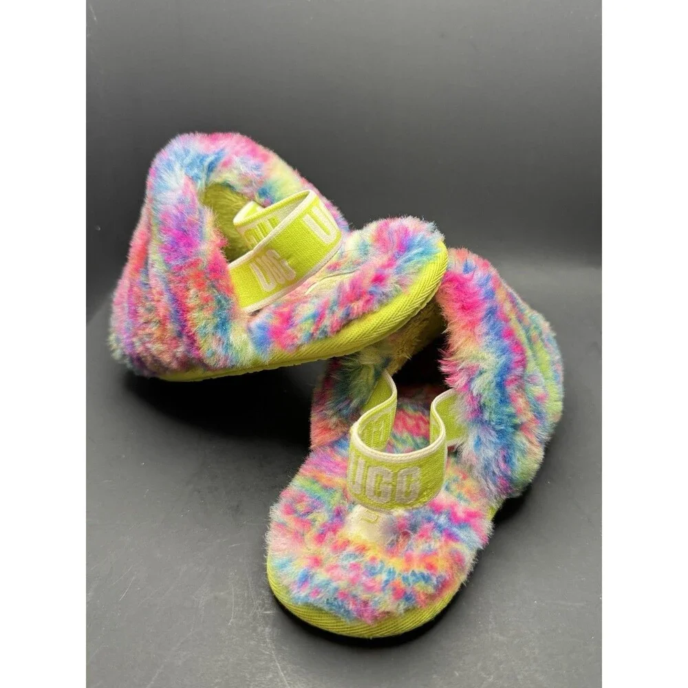 UGG Fluff Yeah Girl’s US 10 Faux Fur Slippers Tie Dye Multicolor (Bx 5)